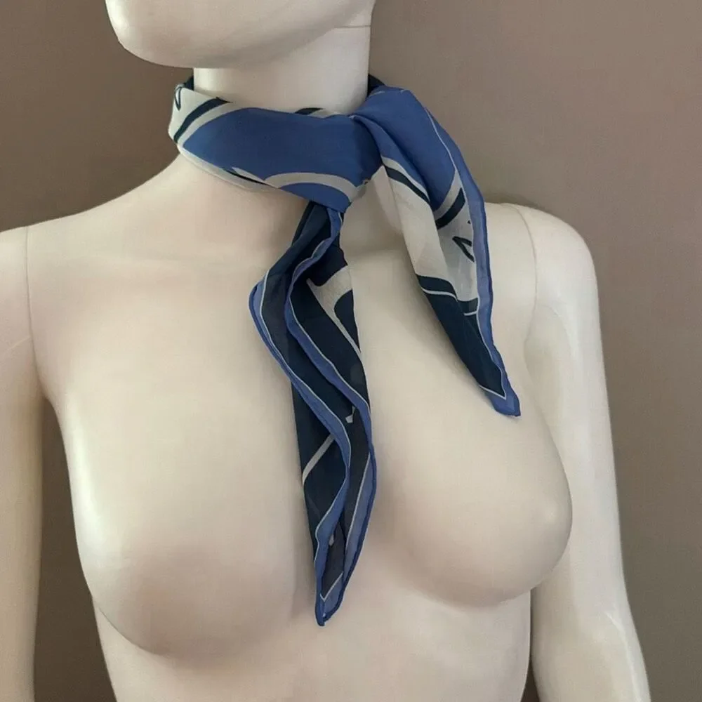 Lauren Ralph Lauren Logo Silk Blend Foulard Scarf prominent Circular Monogram Cr